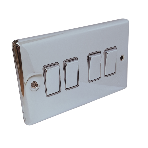 Polished Chrome 4 Gang Quad 10A Light Switch – W04PCG