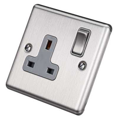 Brushed Steel Single 1 Gang 13a Socket W06BSG