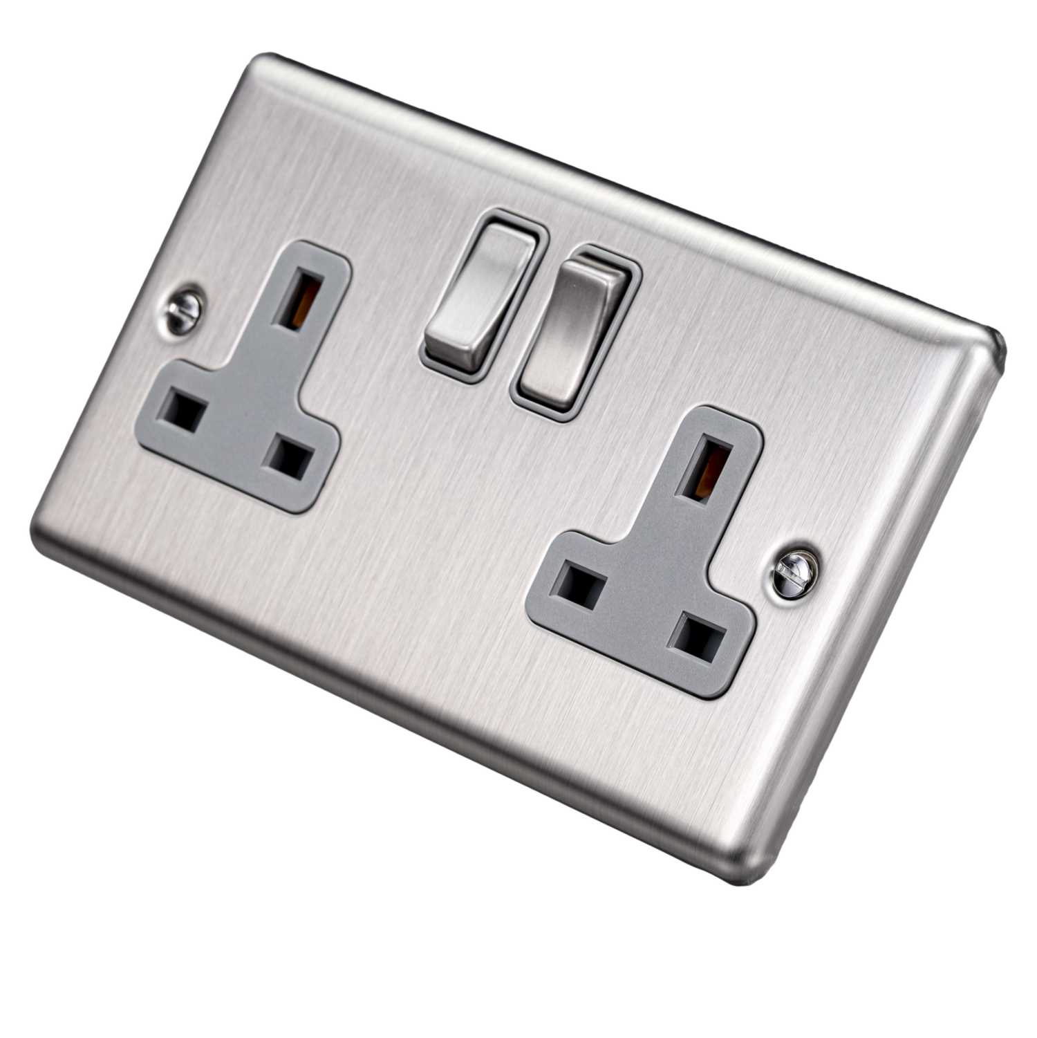 Brushed Steel Double 2 Gang 13a Socket W07BSG