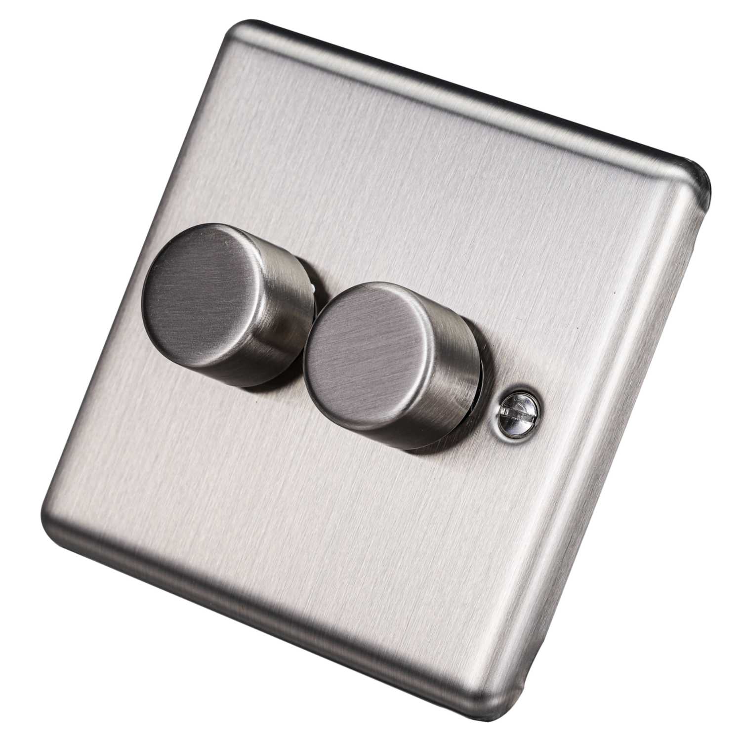 Brushed Steel 2 Gang Push Intelligent 150W LED Dimmer 2-Way – W11BS-IN25