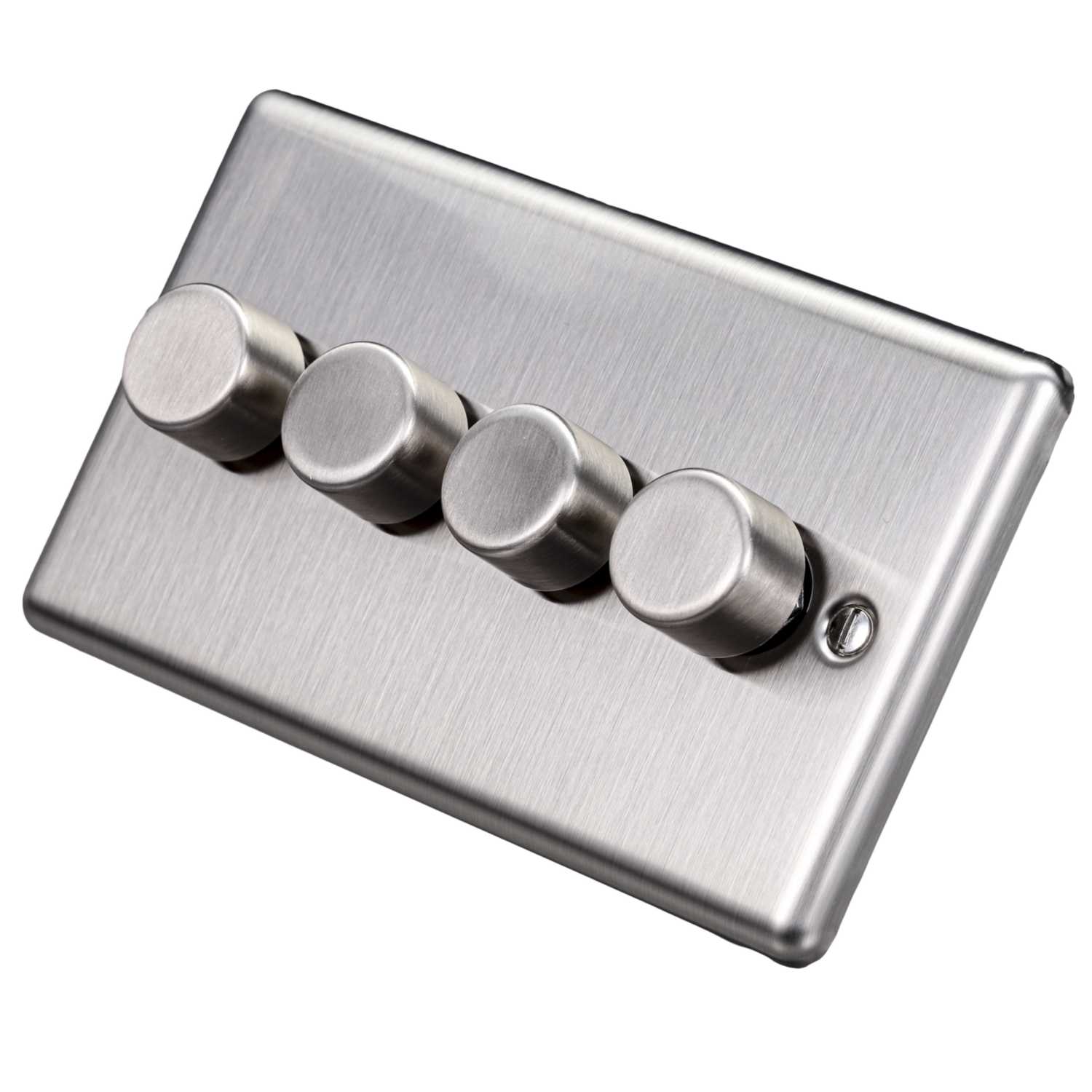 Brushed Steel 4 Gang 250W Dimmer Switch – W13BS