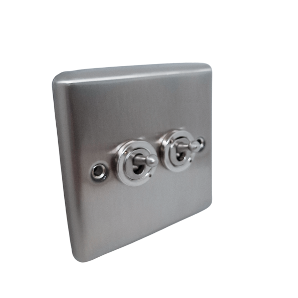 Brushed Steel 2 Gang 20AX Toggle Switch - W35BS