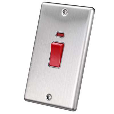 Brushed Steel 45A Double Vertical Cooker Switch - W40BSG