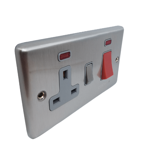 Brushed Steel 45A Cooker Switch with Socket - W41BSG
