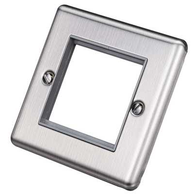 Brushed Steel Data Plate 2 Modules Grey Insert – W63BSG