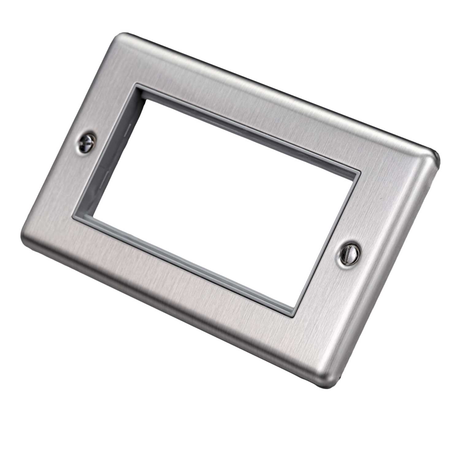 Brushed Steel Data Plate 4 Modules Grey Insert – W64BSG