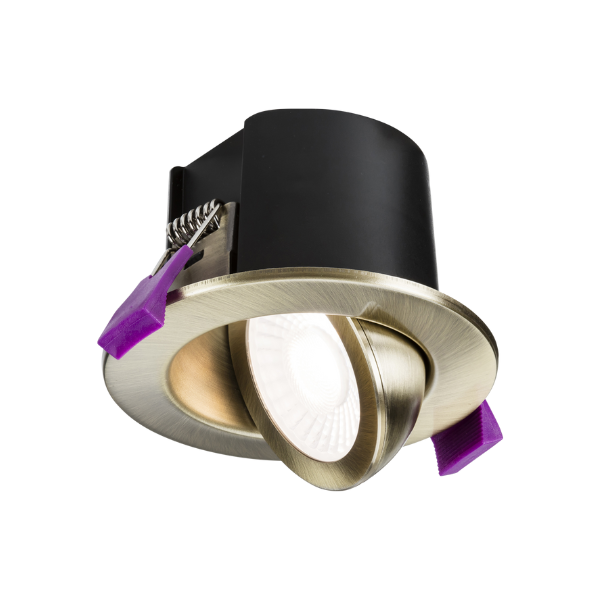 Antique Brass Fire Rated IP65 Tilt Downlight SpektroLED Evo with 2 x Wattage and 4 x CCT