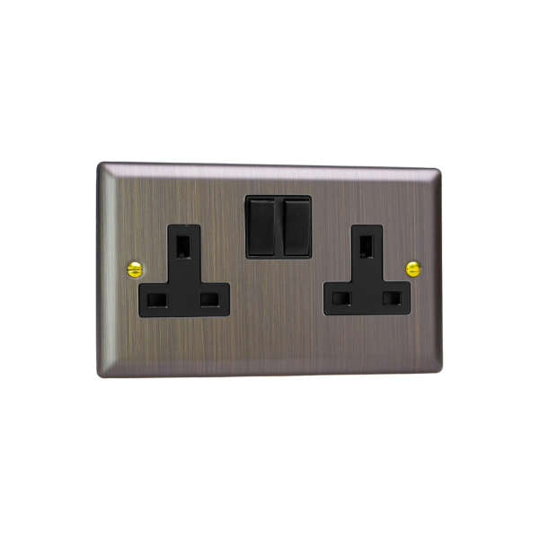 Urban Antique Brass 2-Gang 13A Double Pole Switched Socket XY5B.AB