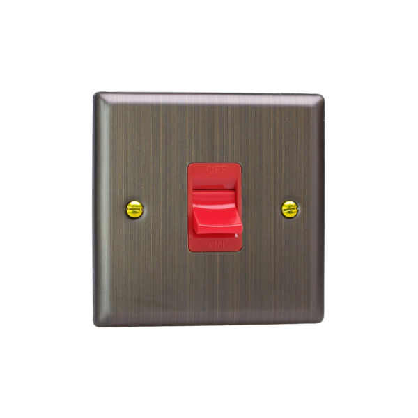 Urban Antique Brass 45A Cooker Switch (Single Plate, Red Rocker) XY45S.AB
