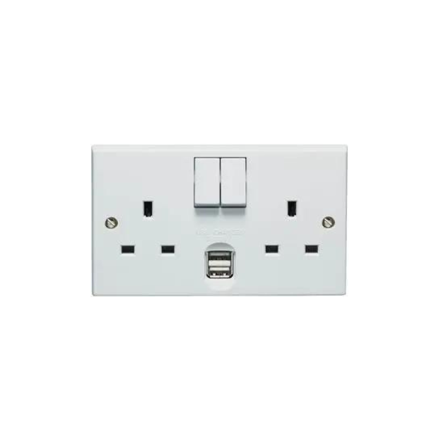 Volex 2 Gang Switched Socket with 2x USB Charging Ports -  VX1500USB/D