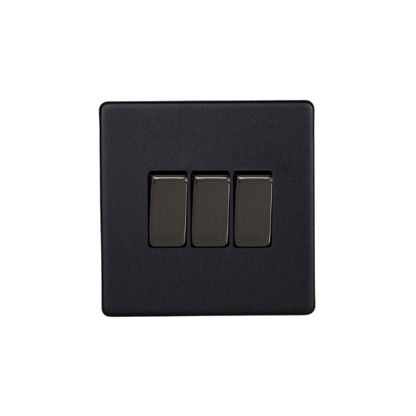 Matt Black Urban Screwless 3 Gang 2 Way Switch XDY3S.MB