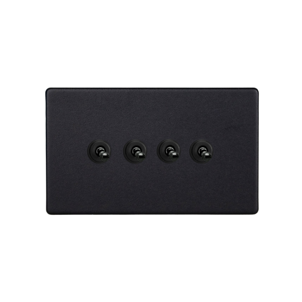 Matt Black Urban Screwless 4-Gang 10A 1- or 2-Way Toggle Switch (Twin Plate) XDYT9S.MB