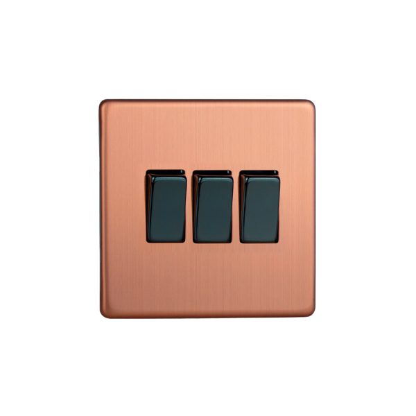 Brushed Copper Urban Screwless 3 Gang 2 Way Switch XDY3S.BC