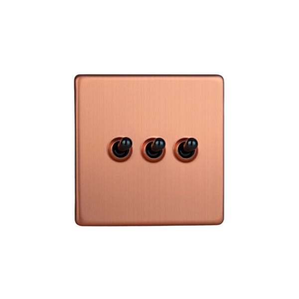 Brushed Copper Urban Screwless 3-Gang 10A 1- or 2-Way Toggle Switch XDYT3S.BC