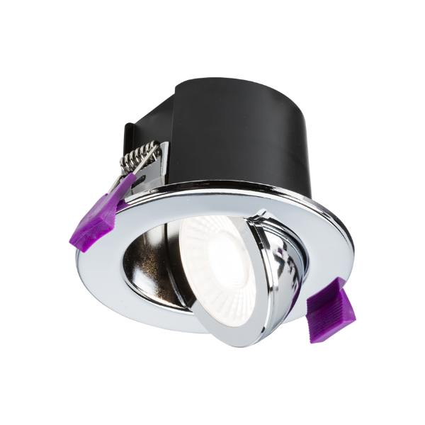 Polished Chrome Fire Rated IP65 Tilt Downlight SpektroLED Evo with 2 x Wattage and 4 x CCT
