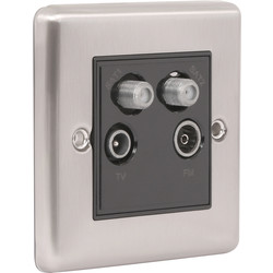 Brushed Steel TV/Satellite Socket 1 Gang Satellite/TV/FM – W57BSB