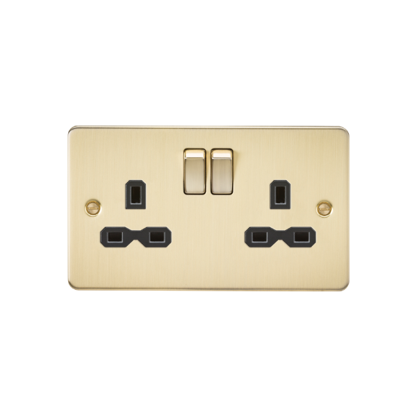 Brushed Brass 13A 2G DP Switched Socket with Twin Earths with Black Insert - FPR9000BB