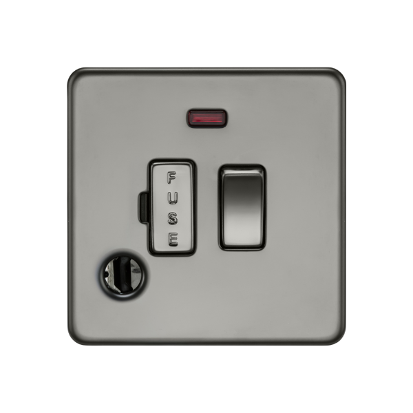 Black Nickel 13A Switched Fused Spur with Neon and Flex Outlet - SF6300FBN