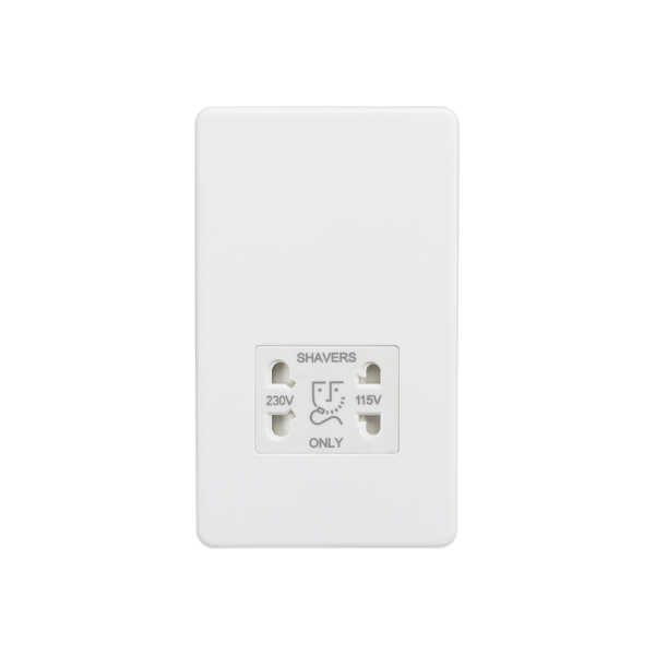 Matt White 115/230V Dual Voltage Shaver Socket with White insert - SF8900MW