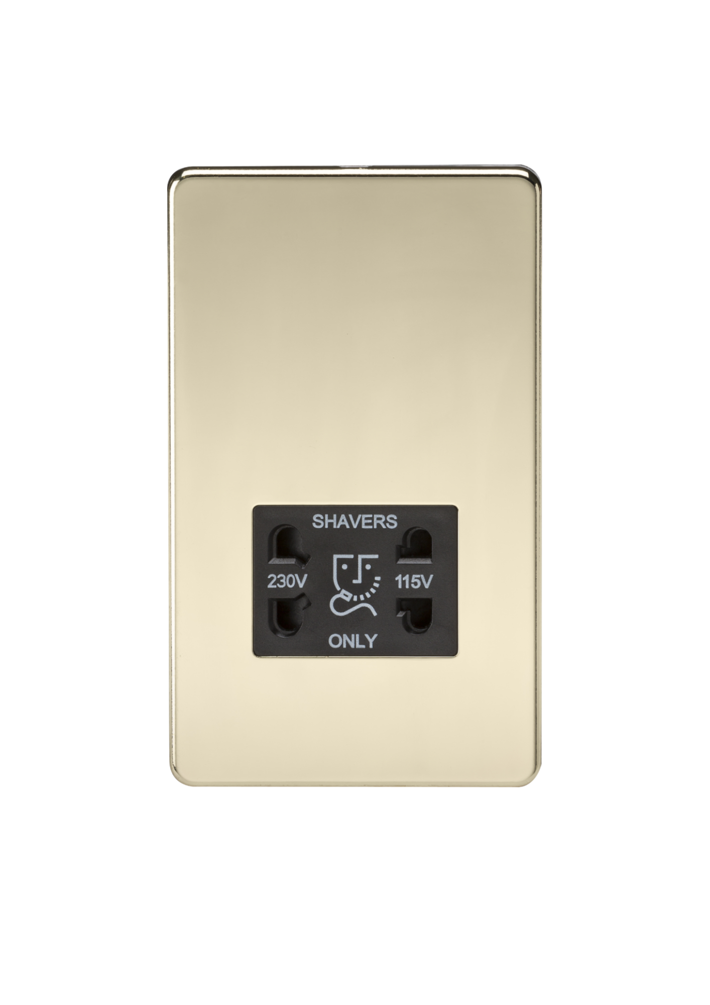 Polished Brass 115V/230V Dual Voltage Shaver Socket with Black Insert - SF8900PB