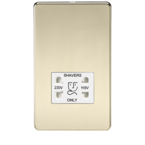 Polished Brass 115V/230V Dual Voltage Shaver Socket with White Insert - SF8900PBW