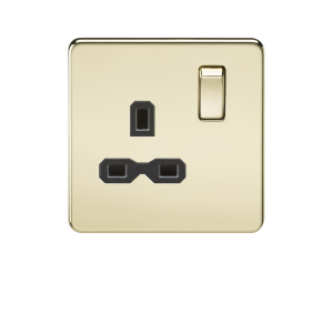 Polished Brass 13A 1G DP Switched Socket with Black Insert - SFR7000PB