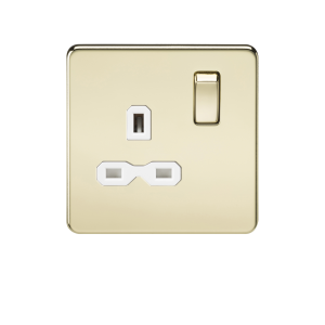 Polished Brass 13A 1G DP Switched Socket with White Insert - SFR7000PBW