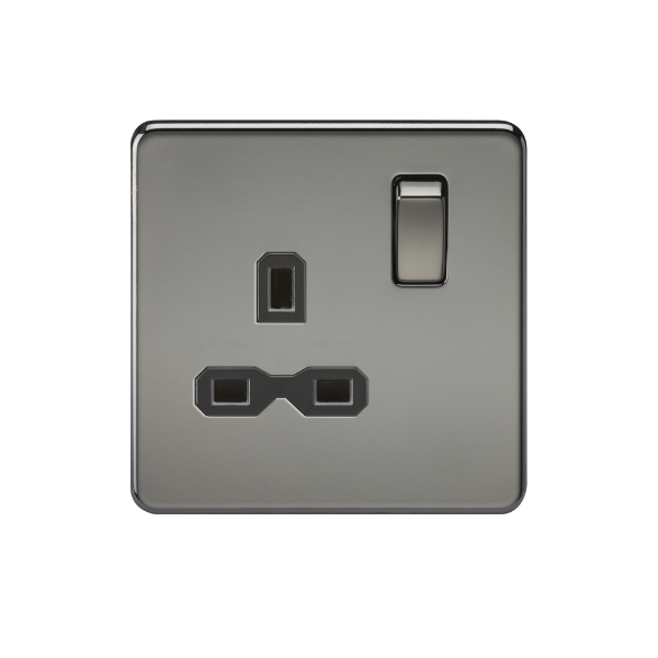 Black Nickel 13A 1G DP Switched Socket with Black Insert - SFR7000BN
