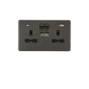 Smoked Bronze 13A 2G SP Switched Socket with Dual USB A+C (5V DC 4.0A shared) with Black Insert - SFR9940SB