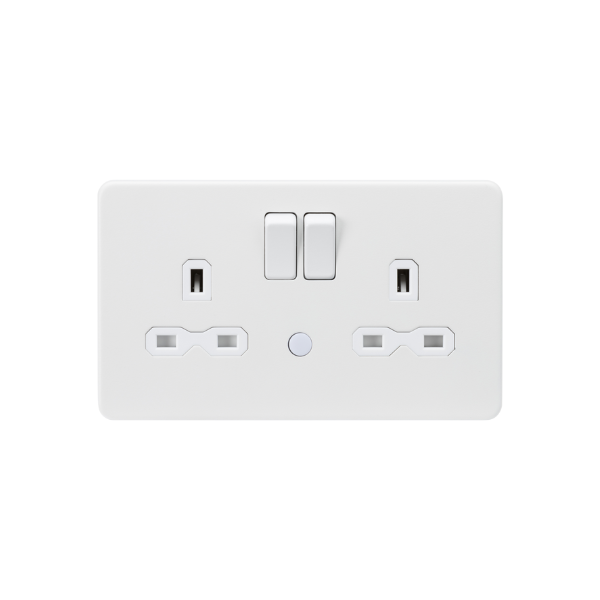 Matt White 13A 2G DP Switched Socket with Photocell Nightlight Function with White Insert - SFR9NLMW