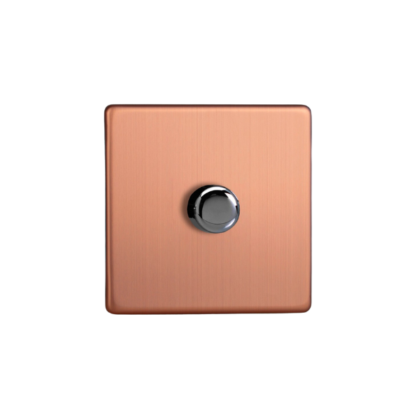 Brushed Copper Urban Screwless 1-Gang 2-Way V-Pro Push On/Off Rotary LED Dimmer 1 x 0-120W (1-10 LEDs) JDYP401S.BC