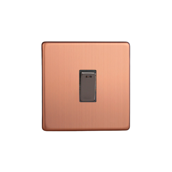 Brushed Copper Urban Screwless 1-Gang 20A Double Pole Rocker Switch + Neon Indicator Light XDY20NS.BC