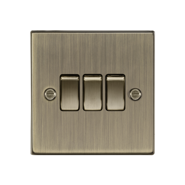 Antique Brass 10AX 3G 2-way Plate Switch - Square Edge - CS4AB