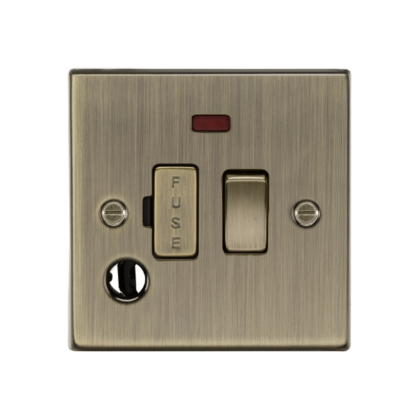 Antique Brass 13A Switched Fused Spur Unit with Neon & Flex Outlet - CS63FAB