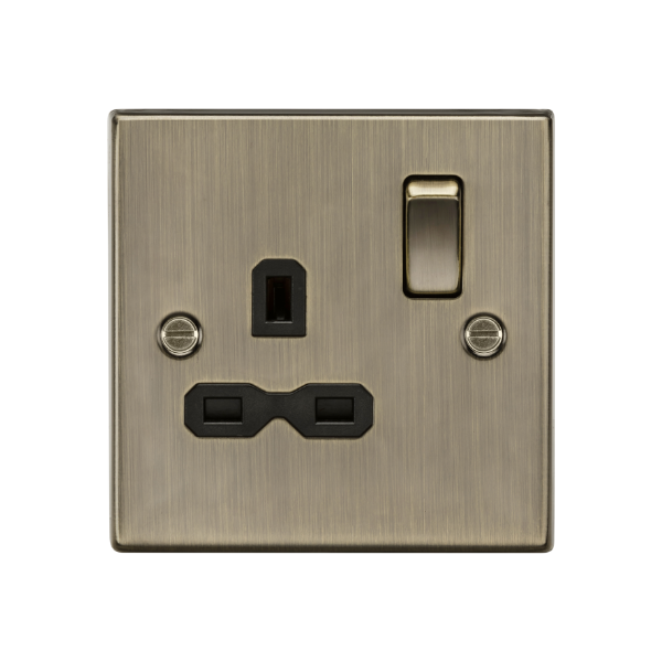 Antique Brass 13A 1G DP Switched Socket with Black Insert - CS7AB