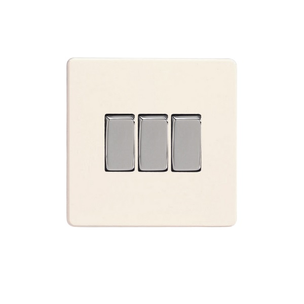 Varilight Primed 3-Gang 10A 1- or 2-Way Rocker Switch with Chrome Rocker - XDY3S.PD