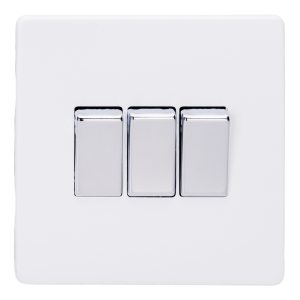 Varilight Primed 3-Gang 10A 1- or 2-Way Rocker Switch with Chrome Rocker - XDY3S.PD