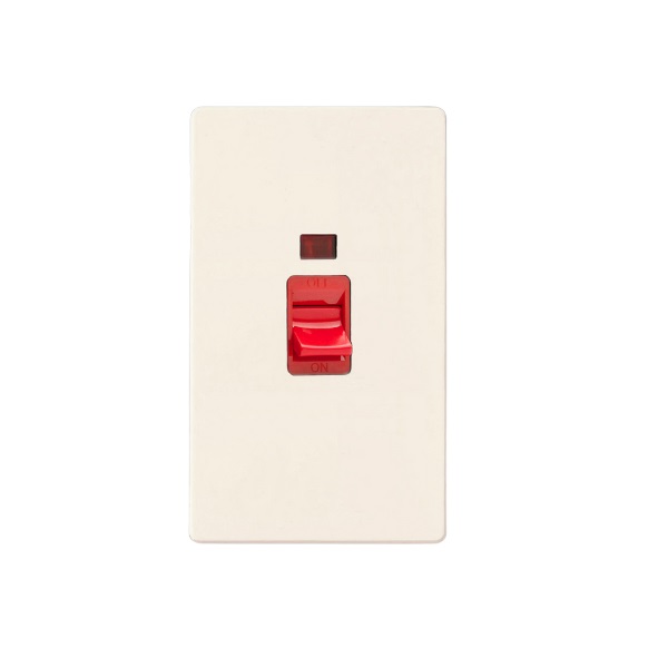Varilight Primed 45A Cooker Switch + Neon (Vertical Twin Plate, Red Rocker) - XDY45NS.PD