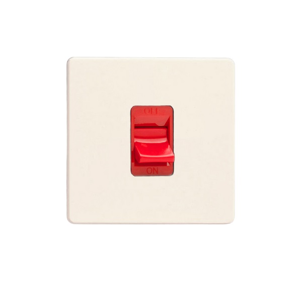Varilight Primed 45A Cooker Switch (Single Plate, Red Rocker) - XDY45SS.PD