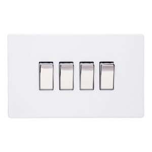 Varilight Primed 4-Gang 10A 1- or 2-Way Rocker Switch (Twin Plate) with Chrome Rocker - XDY9S.PD