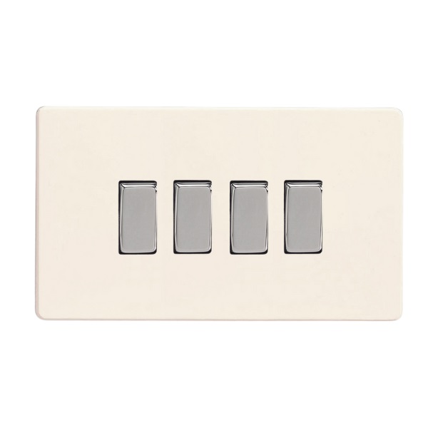Varilight Primed 4-Gang 10A 1- or 2-Way Rocker Switch (Twin Plate) with Chrome Rocker - XDY9S.PD