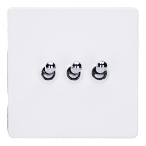 Varilight Primed 3-Gang 10A 1- or 2-Way Toggle Switch with Chrome Toggle - XDYT3S.PD