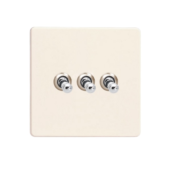 Varilight Primed 3-Gang 10A 1- or 2-Way Toggle Switch with Chrome Toggle - XDYT3S.PD