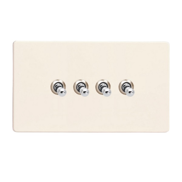 Varilight Primed 4-Gang 10A 1- or 2-Way Toggle Switch (Twin Plate) with Chrome Toggle - XDYT9S.PD