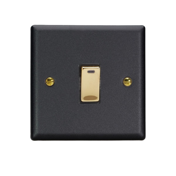 Varilight Vogue Matt Black 1-Gang 20A Double Pole Rocker Switch + Neon Indicator Light - XY20NV.MB