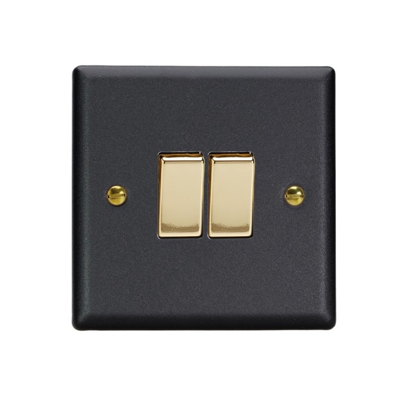 Varilight Vogue Matt Black 2-Gang 10A 1- or 2-Way Rocker Switch - XY2V.MB