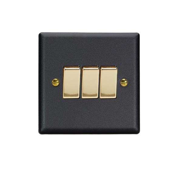Varilight Vogue Matt Black 3-Gang 10A 1- or 2-Way Rocker Switch - XY3V.MB