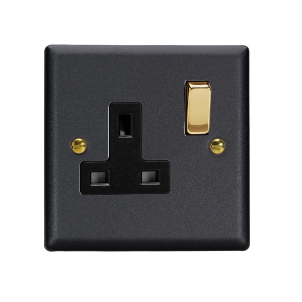 Varilight Vogue Matt Black 1-Gang 13A Double Pole Switched Socket - XY4VB.MB