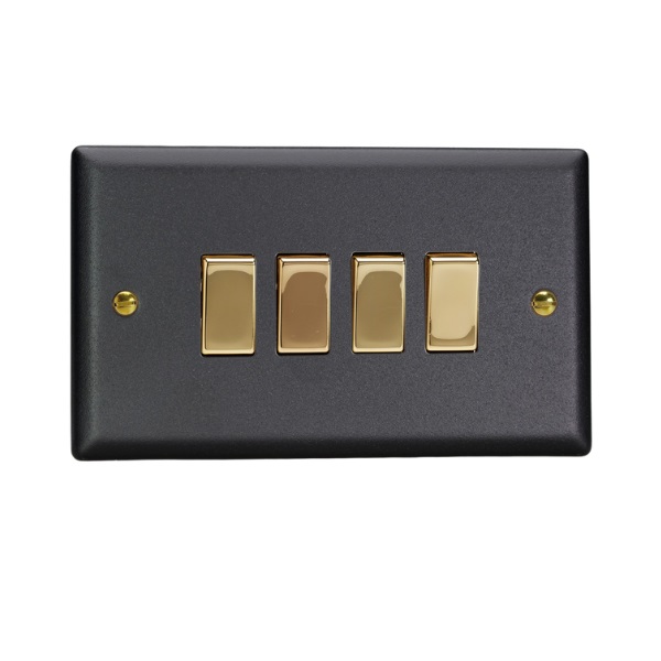 Varilight Vogue Matt Black 4-Gang 10A 1- or 2-Way Rocker Switch (Twin Plate) - XY9V.MB