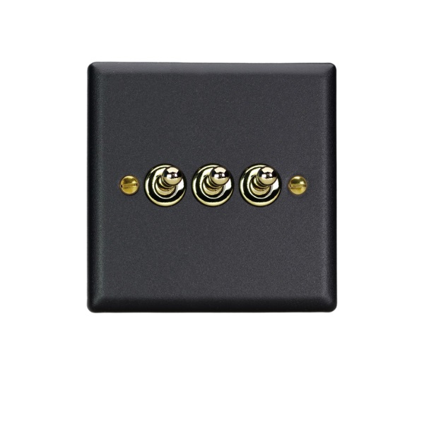 Varilight Vogue Matt Black 3-Gang 10A 1- or 2-Way Toggle Switch - XYT3V.MB